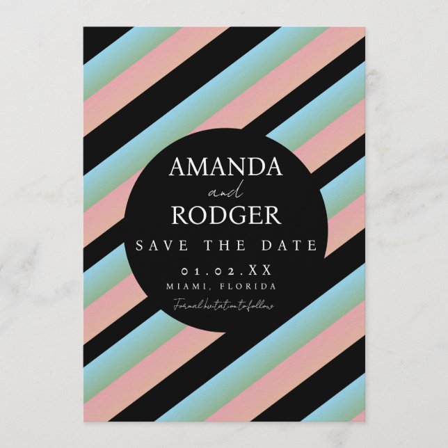 Mint Pink Black Save the Date  Invitation (Front)