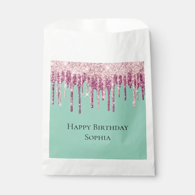 Mint Pink Blush Ice Cream Glitter Drips Birthday Favour Bags (Front)