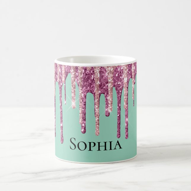 Mint Pink Blush Ice Cream Glitter Drips  Coffee Mug (Center)