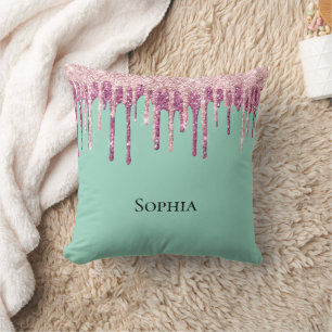 Mint Pink Blush Ice Cream Glitter Drips  Cushion