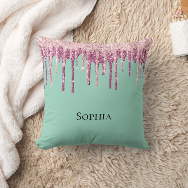 Mint Pink Blush Ice Cream Glitter Drips  Cushion (Blanket)