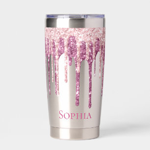Mint Pink Blush Ice Cream Glitter Drips Insulated Tumbler