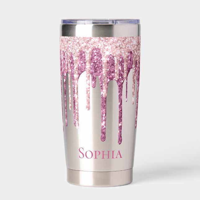 Mint Pink Blush Ice Cream Glitter Drips  Insulated Tumbler (Front)