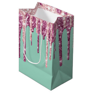 Mint Pink Blush Ice Cream Glitter Drips  Medium Gift Bag