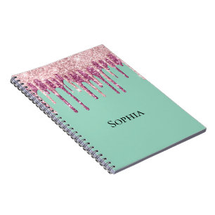 Mint Pink Blush Ice Cream Glitter Drips Notebook