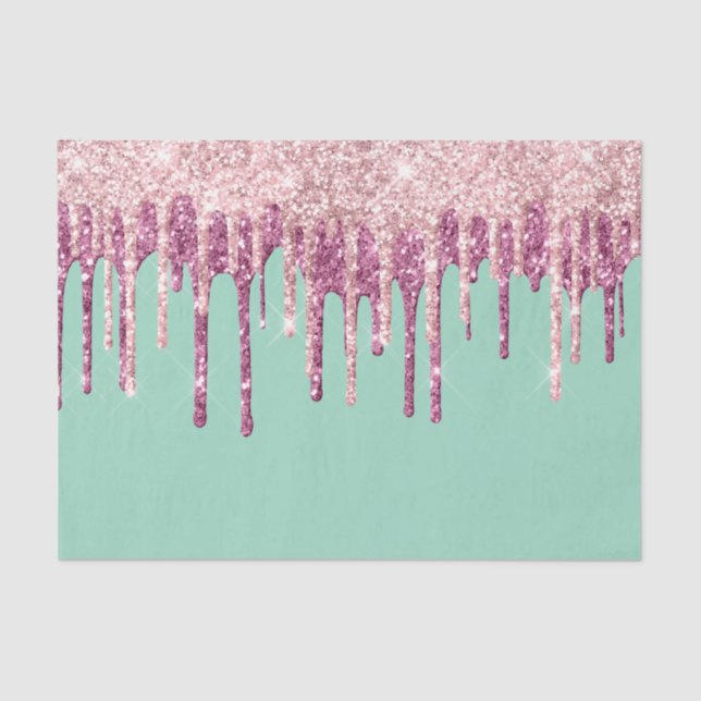 Mint Pink Blush Ice Cream Glitter Drips  Tissue Paper (Front)