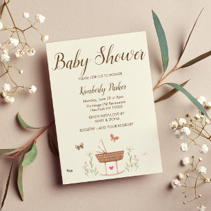 Mint pink brown butterfly floral Baby Shower  Invitation