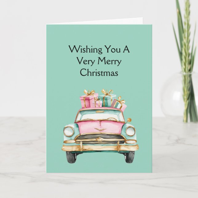 Mint Pink Car Christmas Gifts Card (Front)