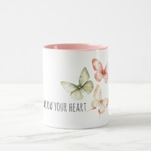 Mint Pink Cream Butterflies Mug