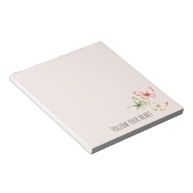 Mint Pink Cream Butterflies Notepad (Angled)