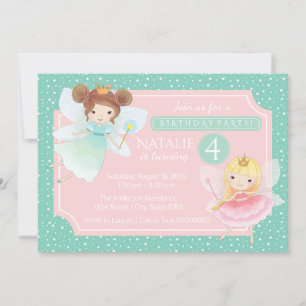 Mint Pink Fairy Princess Birthday Party Invitation