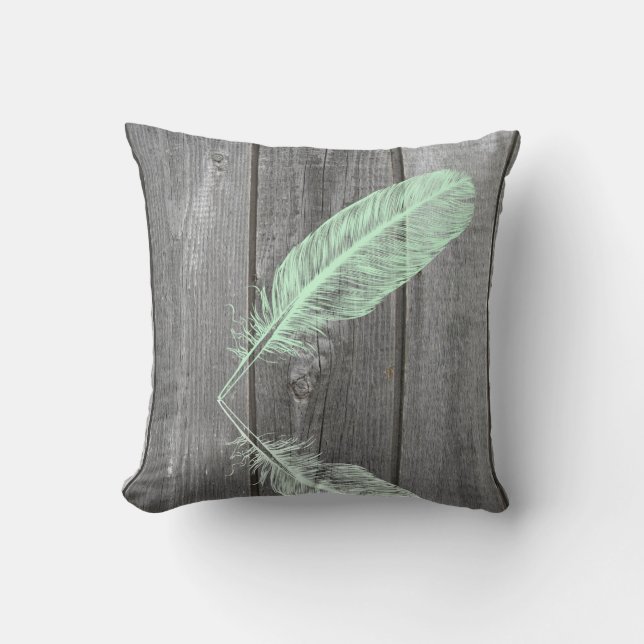 Mint & Pink Feather Cushion (Front)
