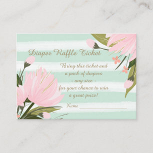 Mint Pink Floral Baby Shower Diaper Raffle Ticket Enclosure Card