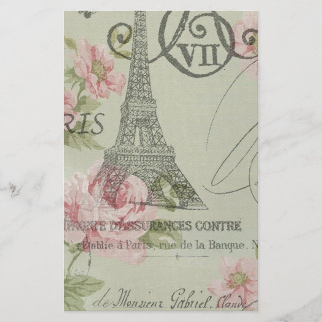 mint pink floral botanical paris eiffel tower (Front)