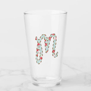 Mint Pink Floral Letter M   Glass