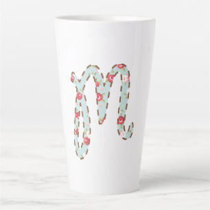 Mint Pink Floral Letter M   Latte Mug