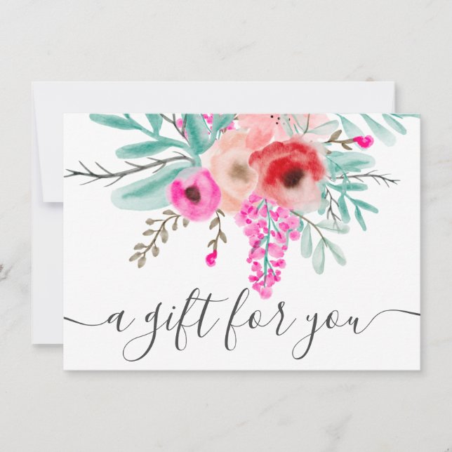 mint pink floral watercolor gift certificate (Front)