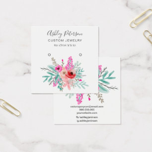 Mint pink floral watercolor stud earring display
