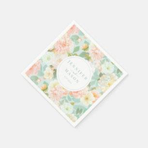 Mint Pink Floral Wedding Monogram Paper Napkins