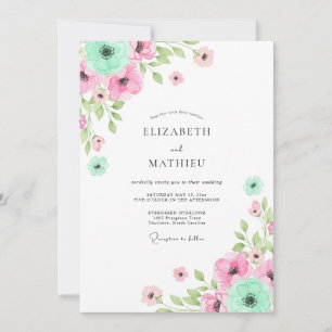 Mint Pink Floral Whimsy Wedding Invitation