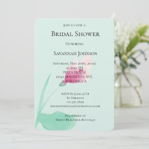 Mint Pink Flower Bridal Shower Invitation