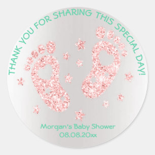Mint Pink Glitter Feet Baby Shower Favour Thank Classic Round Sticker