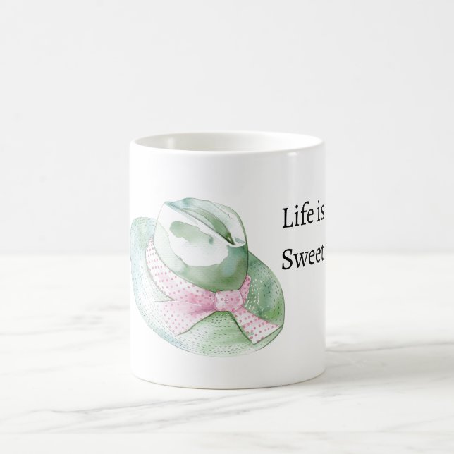 Mint Pink Hat Life is Sweet Coffee Mug (Center)