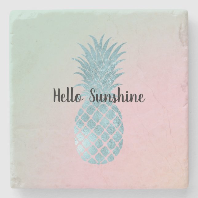 Mint Pink Peach Tie Dye Aqua Pineapple Stone Coaster (Front)