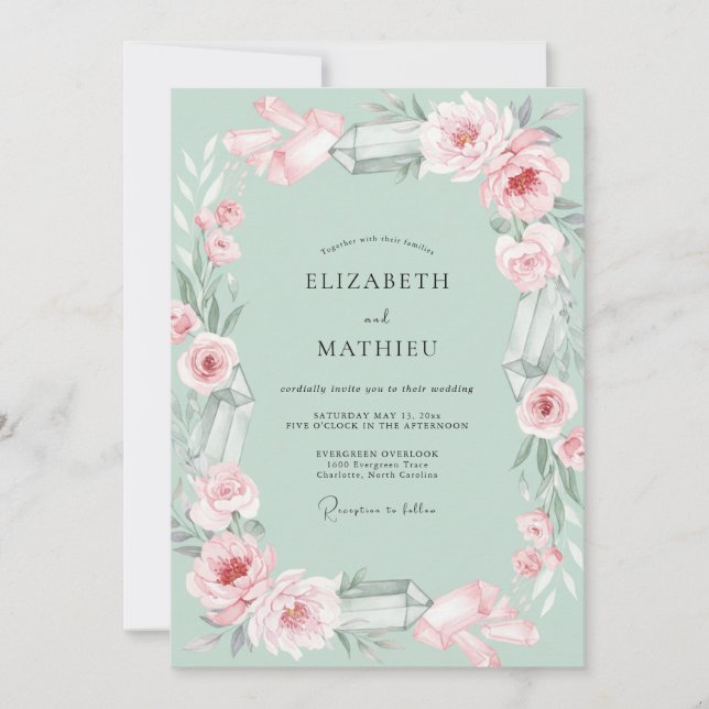 Mint Pink Petal Wedding Invitation (Front)