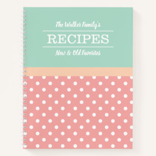 Mint & Pink Polka Dot Recipe Notebook