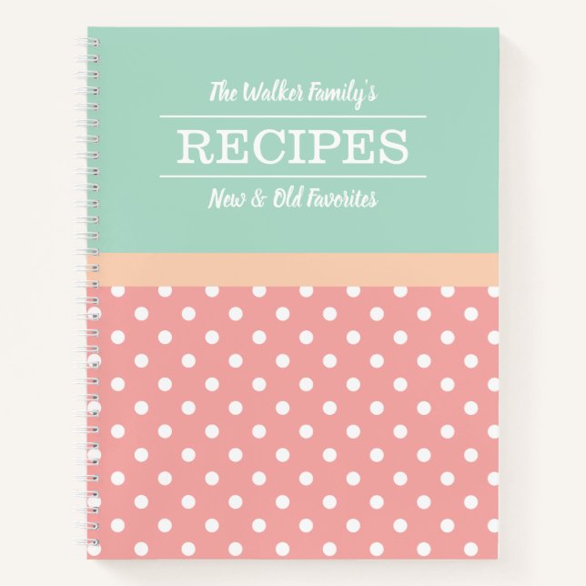 Mint & Pink Polka Dot Recipe Notebook (Front)