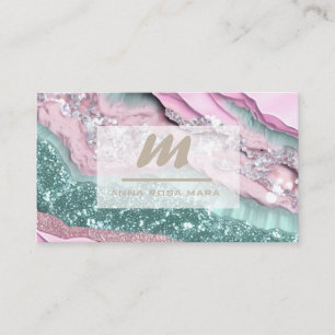 *~* MINT PINK QR Marble Glam Luxe Initial AP66 Business Card
