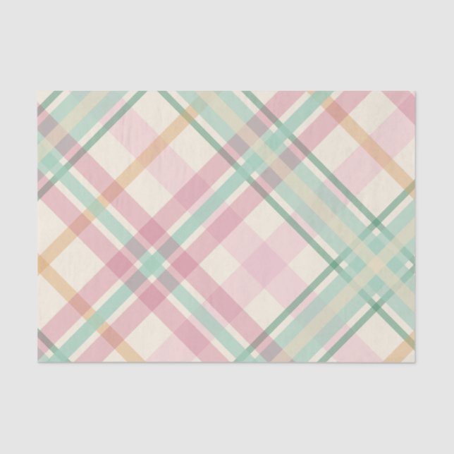 mint pink raspberry orange summertime tartan plaid tissue paper (Front)