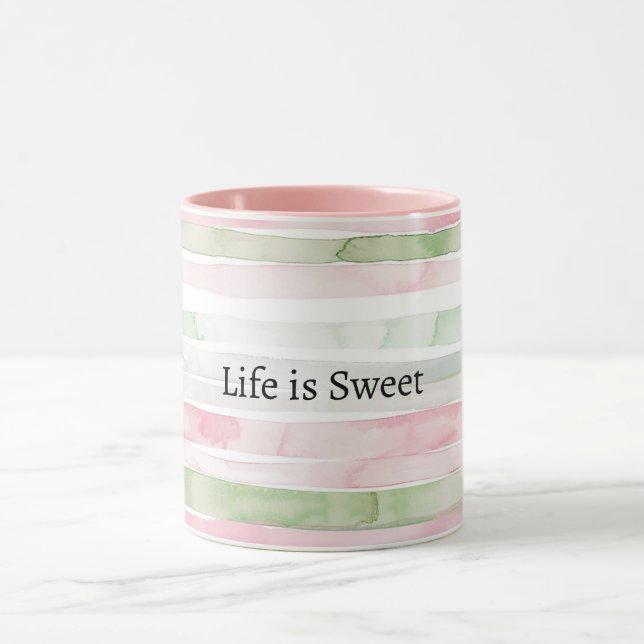 Mint Pink Stripes Life is Sweet Mug (Center)