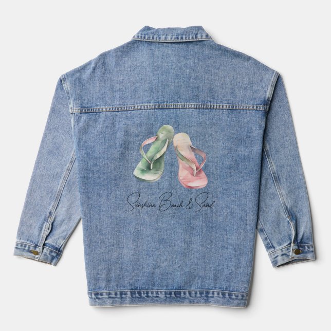 Mint Pink Sunshine Beach Flip Flops Denim Jacket (Back)