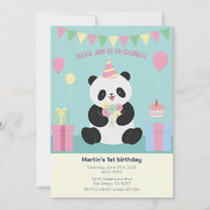 Mint & Pink sweet Panda design Invitation