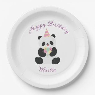 Mint & Pink sweet Panda design Paper Plate
