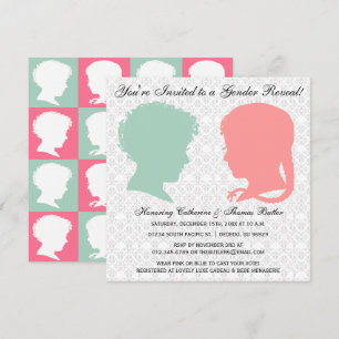 Mint & Pink Victorian Silhouette Gender Reveal Invitation