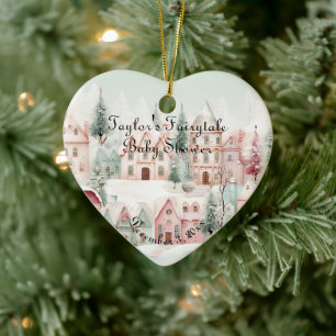 Mint Pink Watercolor Winter Fairytale Baby Shower Ceramic Tree Decoration