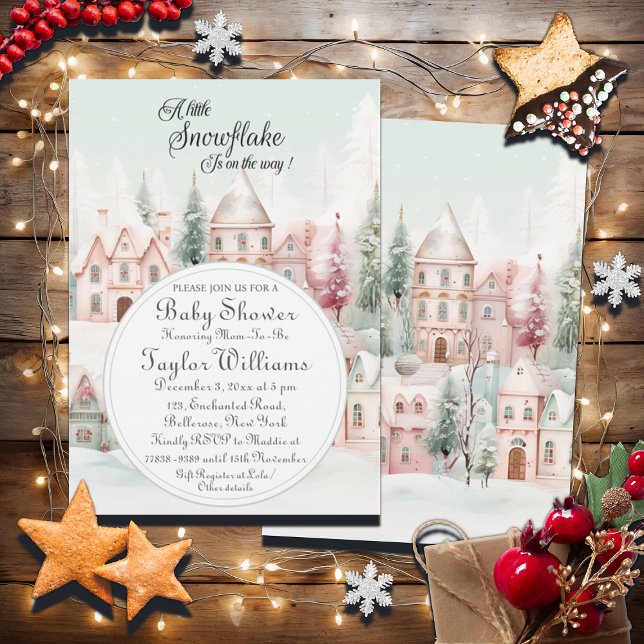 Mint Pink Watercolor Winter Fairytale Baby Shower Invitation (Creator Uploaded)