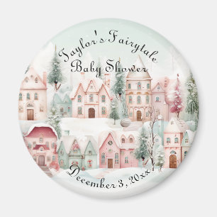 Mint Pink Watercolor Winter Fairytale Baby Shower Magnet