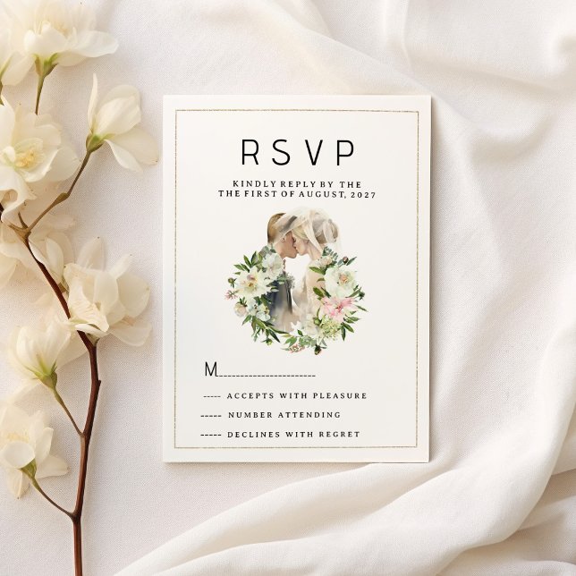 Mint pink white floral couple photo RSVP Invitatio Invitation (Mint pink white floral couple photo RSVP )