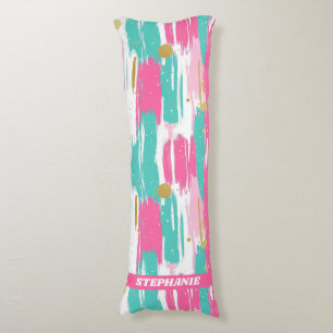 Mint, Pink, White & Gold Abstract Brushstrokes Body Cushion