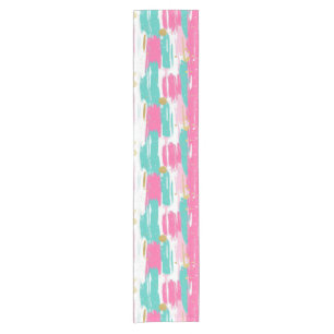 Mint, Pink, White & Gold Abstract Brushstrokes Short Table Runner