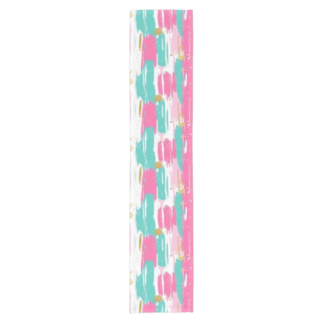 Mint, Pink, White & Gold Abstract Brushstrokes  Short Table Runner (Front)