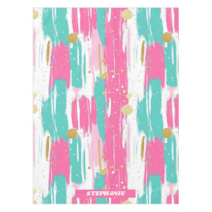 Mint, Pink, White & Gold Abstract Brushstrokes Tablecloth