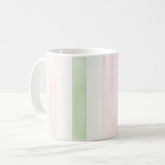 Mint Pink White Stripes Coffee Mug (Front Left)