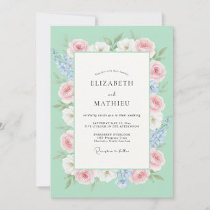 Mint Pink Wildflower Wedding Invitation