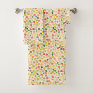 Mint Pink Yellow Green Fruity Dots  Bath Towel Set
