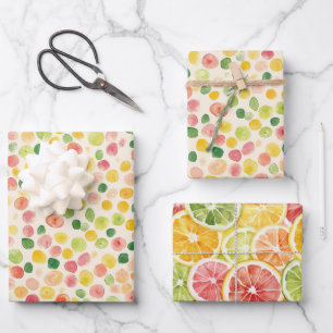 Mint Pink Yellow Green Fruity Dots Birthday Wrapping Paper Sheet